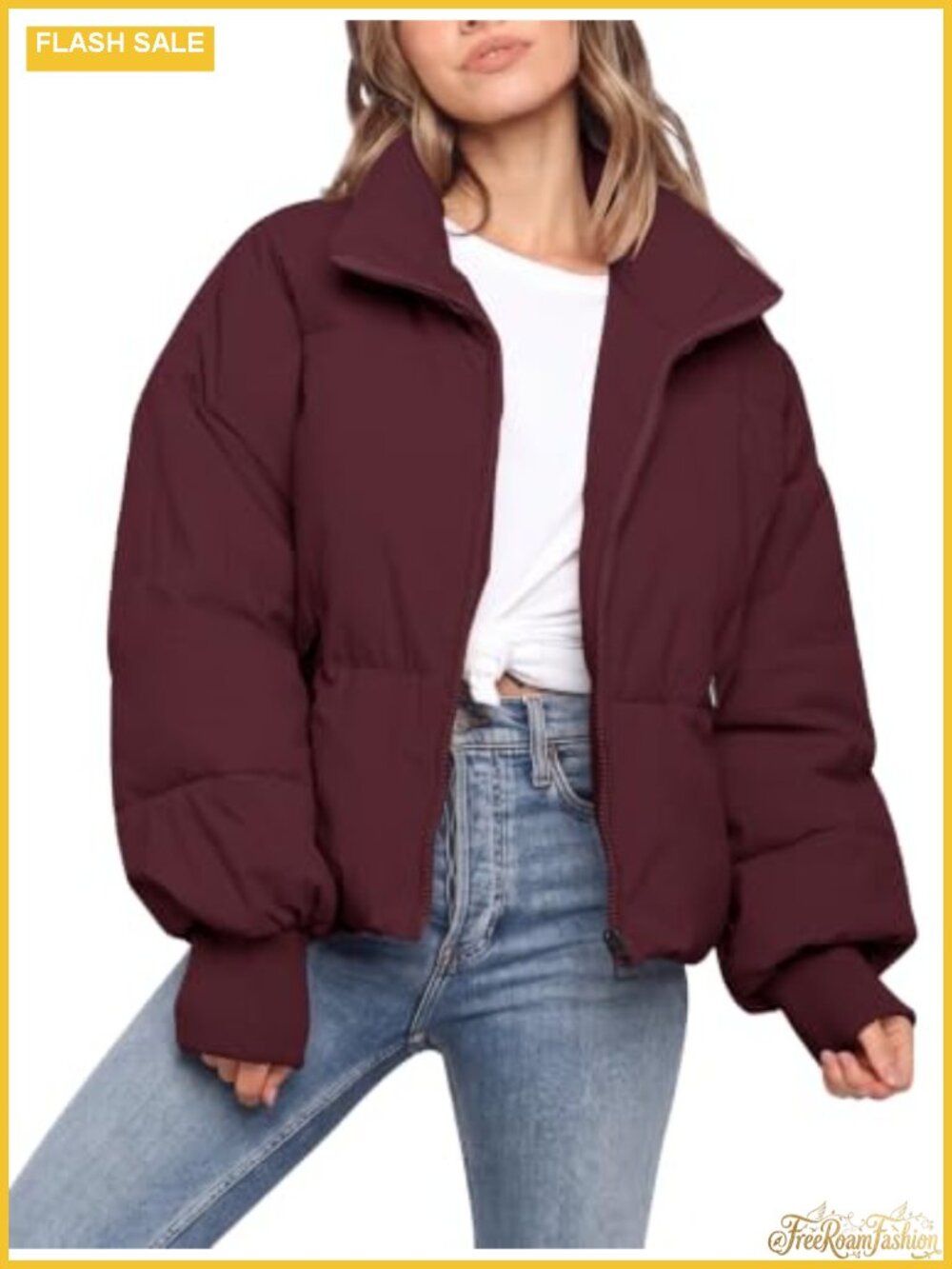 Women's Cropped Puffer Jacket Quilted Warm Winter Coat with Pockets